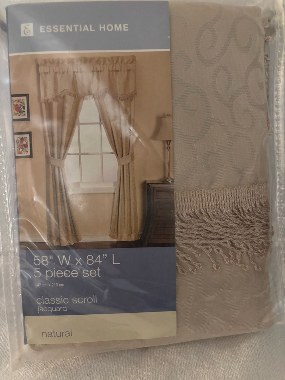 Essential Home, 5 pc. Set, Drapery, Curtains, Natural